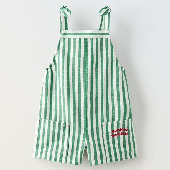 NWT Zara Embroidered Striped Short Overalls - Picture 2 of 4